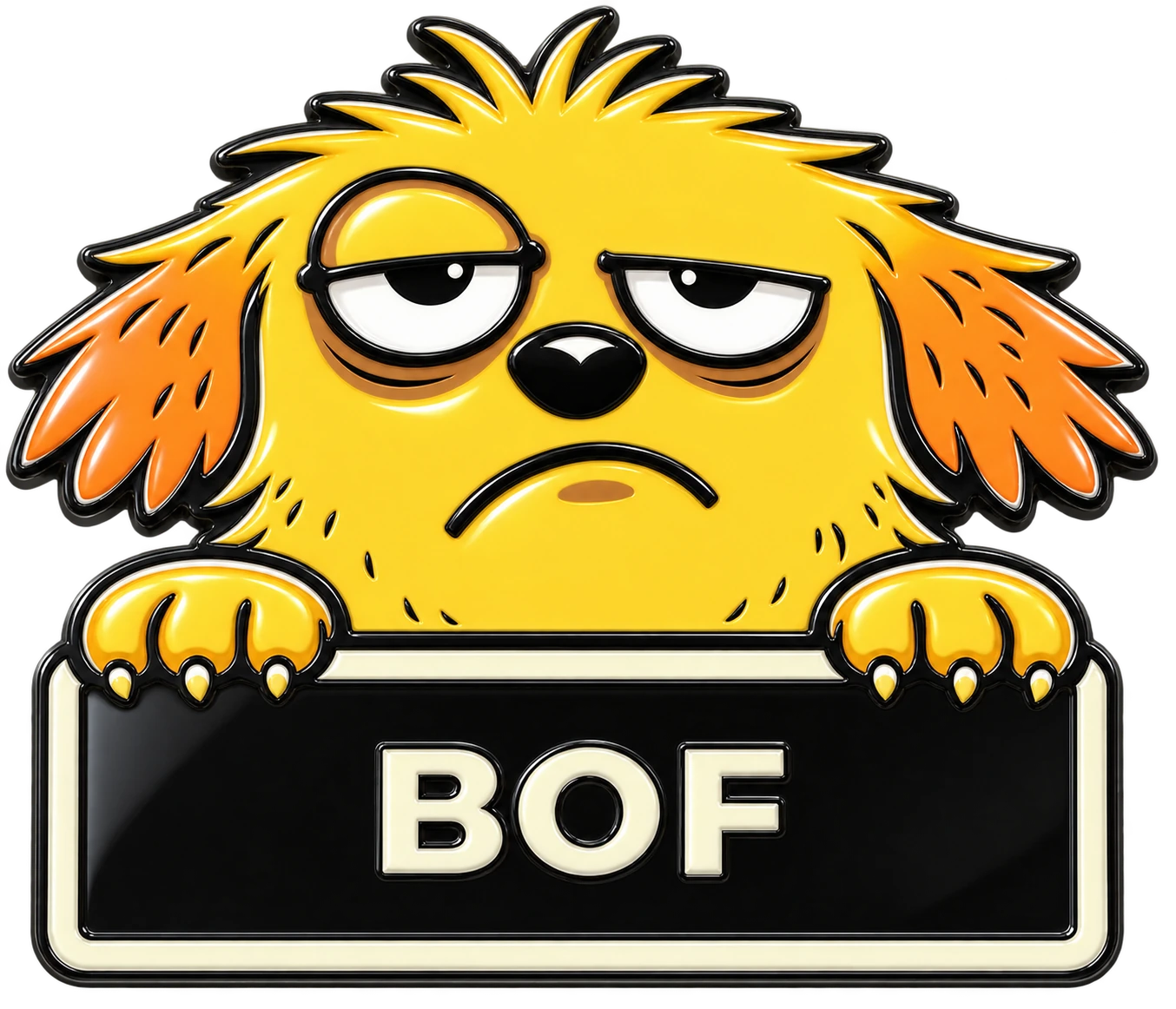 Illustration du pin BOF : le chien jaune blasé
